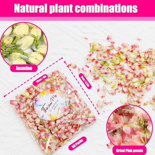 Image of 50 Pack Real Flower Petals Confetti, Natural Wedding Confetti Decor | Confetti with Jasmine & Pink Dried Flower Petals, The Send Off Ideas, Flower Girls Basket, Party Romantic Gifts