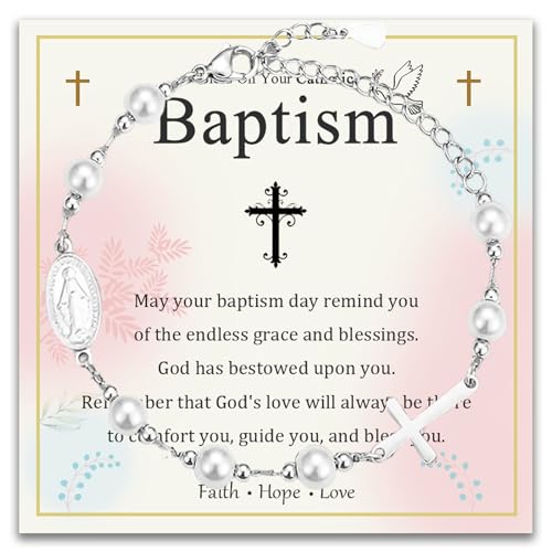 DOA Christening Gifts for Girls, Catholic Cross Baptism Gifts for Girls, Pearl Christening Gift for Women