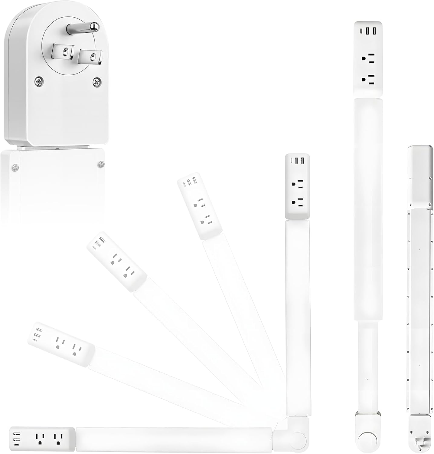 Electrical Outlet Extender Stick 23"-34", Adjustable Power Plug Splitter with 1 USB-C & 2 USB-A Ports, 2 AC Outlets, Tool-Free Extension for Behind Sofa, Nightstand, Desk