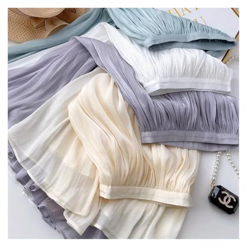 Chiffon Skirt Silky Temperament Half Skirt for Women Slim Fit and Slimming Mid Length A-line Hanging and Flowing Summer Organza for Chiffon(Khaki)2