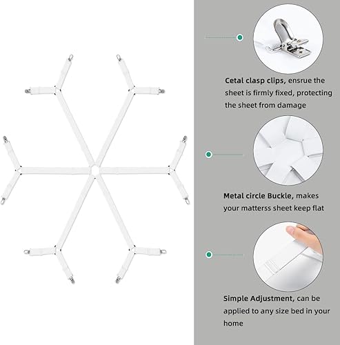 Miniatura 5 de Sujetadores de sábanas, correas elásticas ajustables para cama matrimonial, Queen, King y Twin, clips cruzados de 6 vías, banda de tirantes,