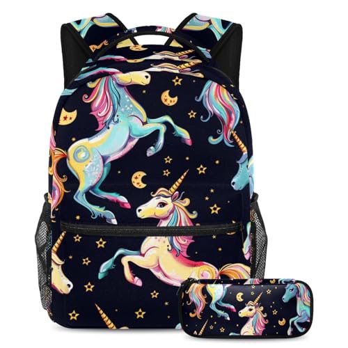 Licorne colorée ensemble cartable robuste imperméable contre les affaires mouillées