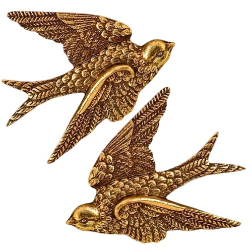 Bird Wall Decor 2Pcs Vintage & Realistic Golden Color Swallow Bird Wall Art 5x4 Inch Decorative Swallow for Living Room, Bedroom Sculptures