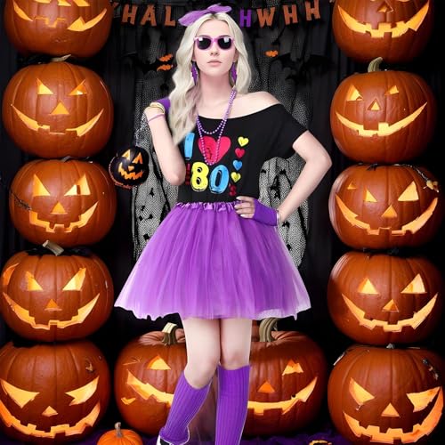 Tenue des années 80 pour femme avec t-shirt rétro et accessoires fluo pour soirée cosplay - 3