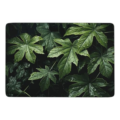 Tapis de sol lavable anti-tache motif feuilles vertes pour entrée