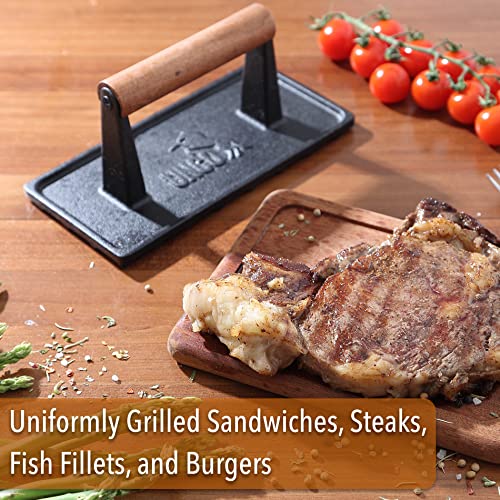 image for UNCO- Cast Iron Grill Press, 8.5 x 4.1 Inch, 2.6 lbs, Burger Press for