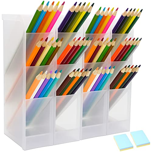 DARUITE Pen Holder for desk,4 Pcs Desk Tidy organiser,Transparent Stationary organisers Set, Pencil Pots,Storage School Classroom Office Supplies Accessories for Kids,Girls and Boys(White)