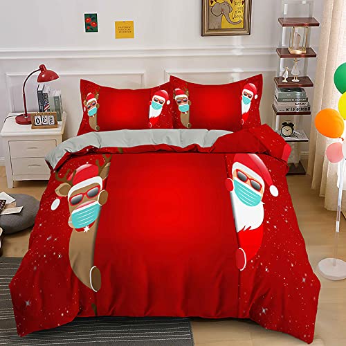 Housse de Couette 240 x 260 cm Adulte Renne Rouge Parure de Lit 2 Personnes avec Fermeture Éclair Doux Confortable Respirant Microfibre Housse de Couette et 2 Taie d'oreiller 65x65 cm Cover