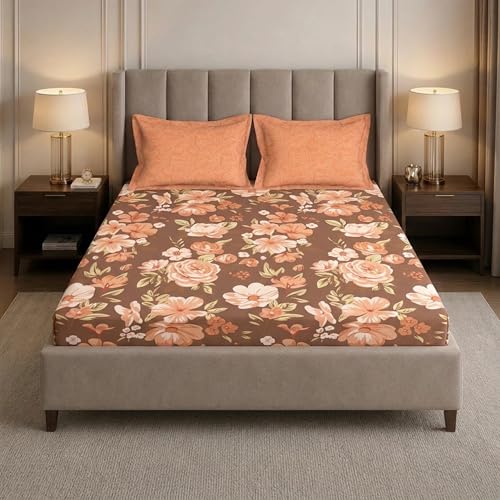 Image of MYTRIDENT Soft Comfort Bedsheet for Double Bed King Size | 72 Inches x 78 Inches + 12 Inches | 180 TC, 100% Cotton, Elastic fittedsheet with 2 Pillow Covers | Soft and Breathable - Charlotte