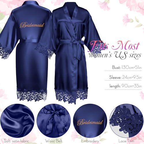 Coume Set of 6 Bride Bridesmaid Robes with Lace Trim Bridal Party Matron Maid of Honor Robes Silk Satin Gown for Wedding2