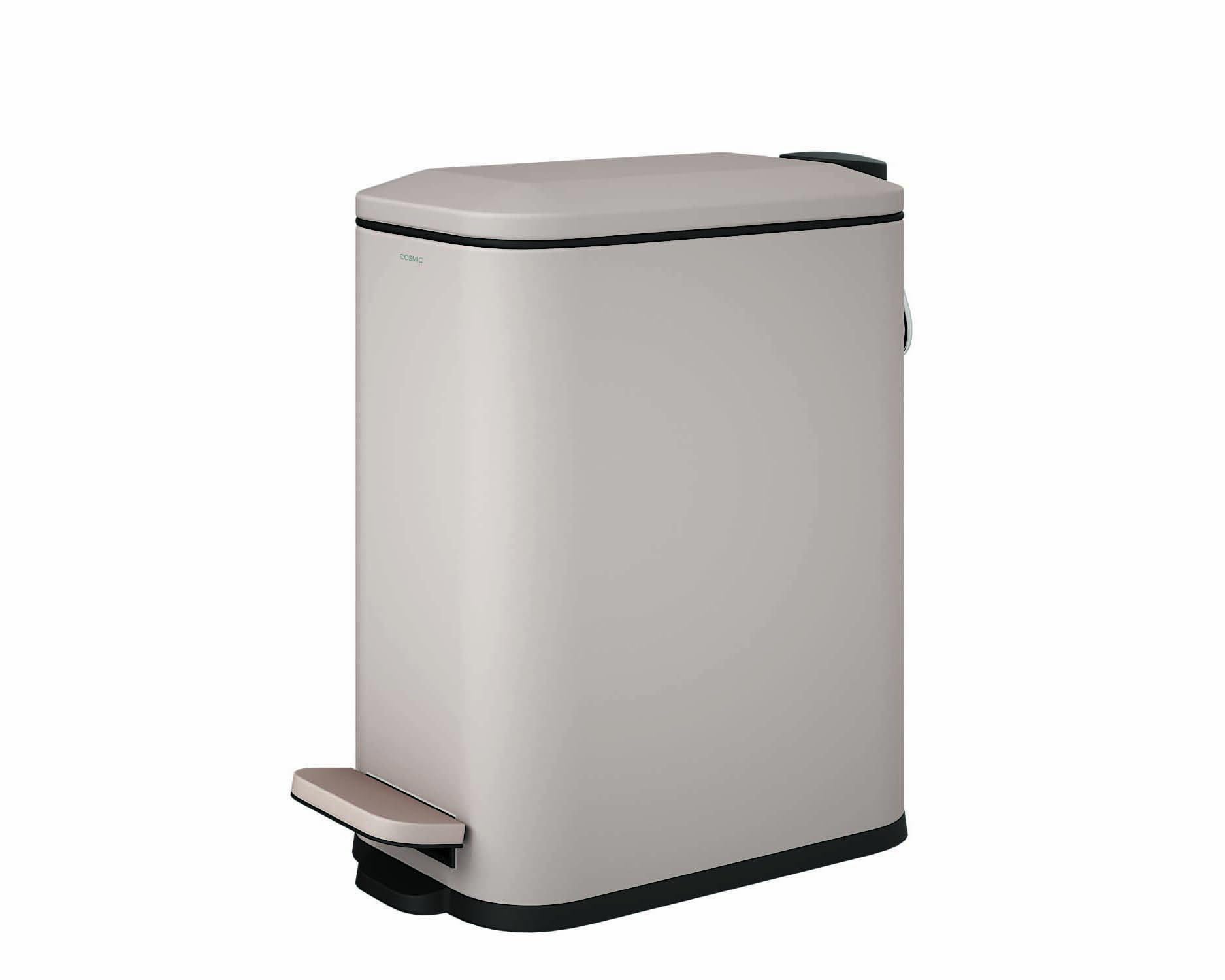 COSMIC Essentials Bathroom and Kitchen Pedal Bin with Lid, Modern Design, and 5L Capacity. Small Trash Can with Soft-Close Lid in Matte Sand Color
