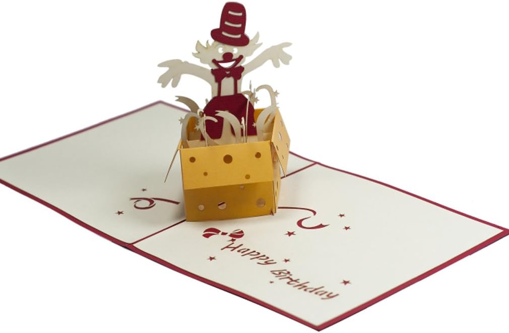 'Favour Pop-up Greeting Card – Happy Birthday Clown From the Box. Stylish, Sophisticated Handmade and elaborate Laser Technology in the smallest Create a delicate work of art. TB006