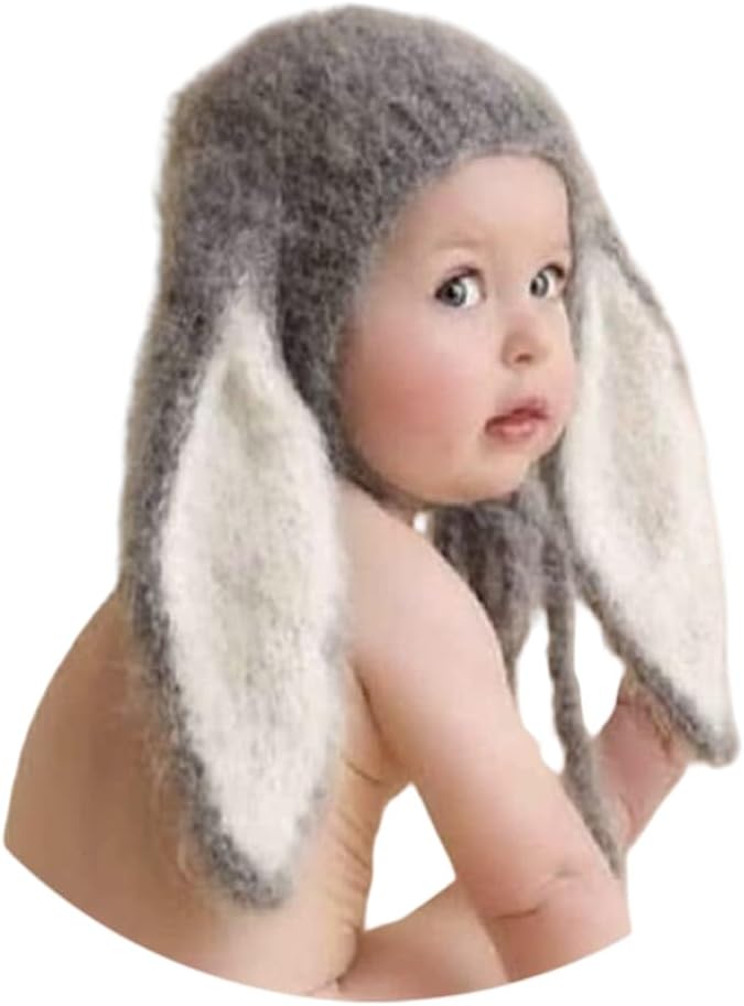 Newborn Photography Props Hat Monthly Boy Girls Photo Shoot Costume Crochet Clothes Big Ears Bunny Hat Photo Shoot