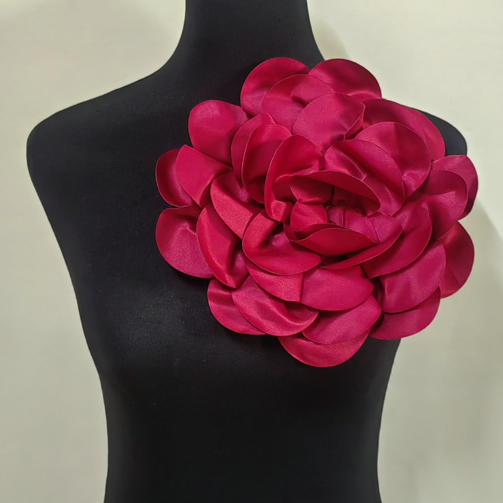 Multi Layered Three-Dimensional Embroidery with Studded Decorative Patches/Bows for Women's Decorative Corsage (Wine red)