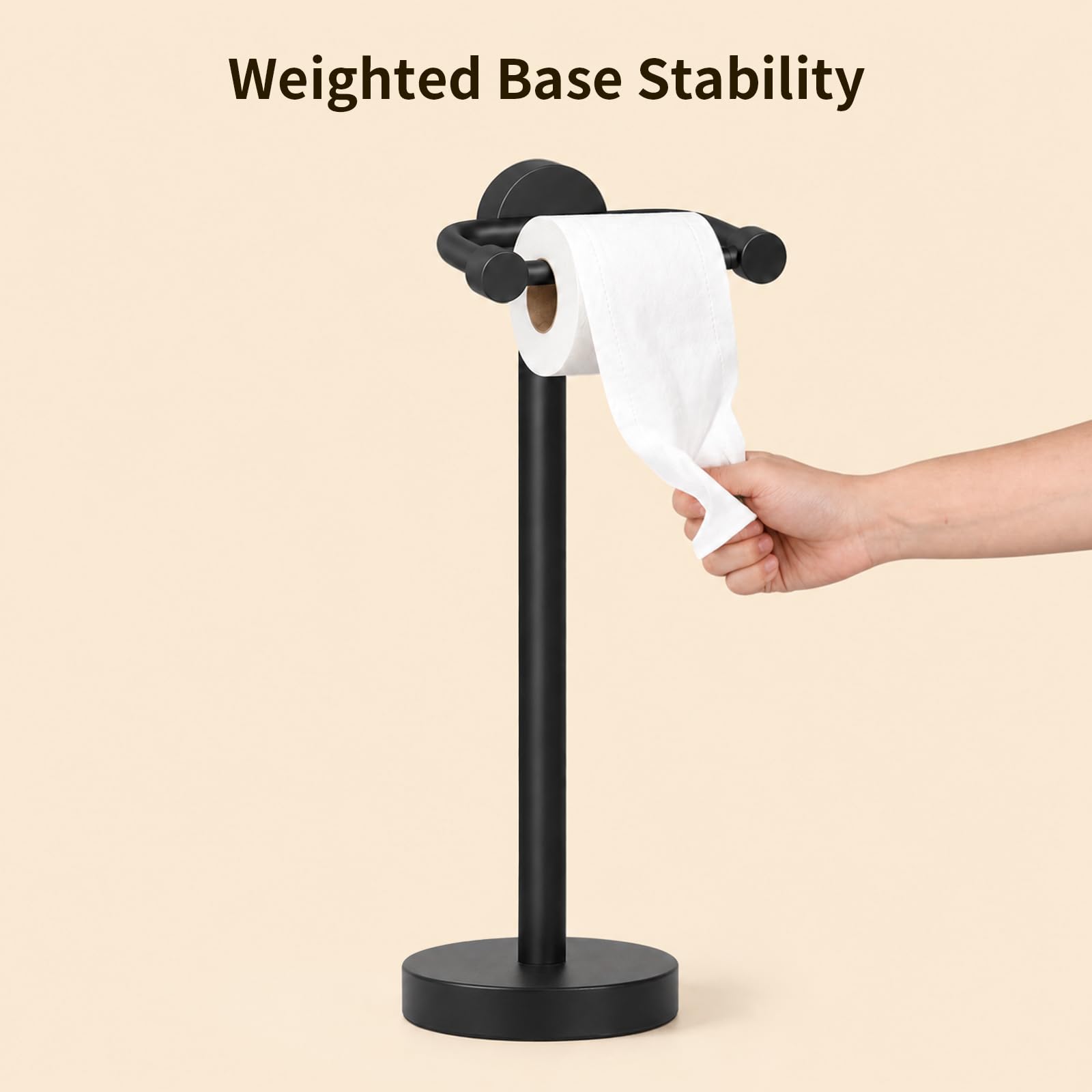 YUMORE 5.28 lb Heavy Duty Black Toilet Paper Holder Stand, Weighted Base — Amazon image 2
