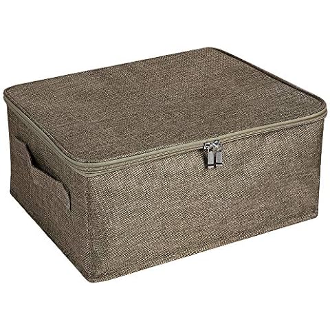 ANMINY Storage Bins with Zipper Lid Storage Boxes with Handles PP Plastic Board Foldable Lidded Cotton Linen Fabric Home Cubes Baskets Closet Clothes Toys Organizer Containers - Coffee, Small Size Cover