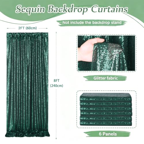 Image of Green Sequin Backdrop Curtains,6 Panels 2FTx8FT Curtain Backdrop for Party | Sequin Fabric Glitter Party Backdrop Shimmer Party Decorations for Christmas Wedding Birthday Anniversary Photo Booth Decor