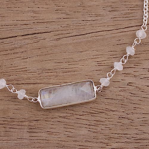 Novica Handmade Rainbow Moonstone Pendant Bracelet Beaded From India .925 Sterling Silver Clear 'Magical Prism' #TOP4