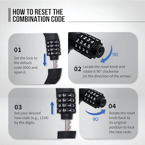 Image of Robustt 4-Digit Anti-Theft Cable Lock for Bicycle & Helmet | Resettable Cycle Number Lock | Cut-Resistant Braided Steel Bicycle Lock | PVC Coated Cable | Extends 1M | Keyless Combination Lock