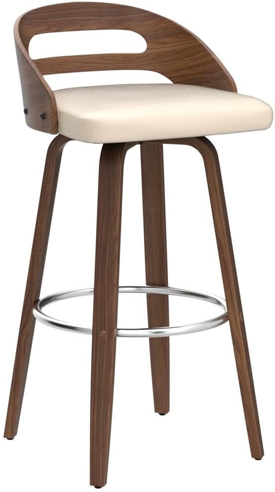 Counter Stools Set of 2, Counter Height Bar Stools with Walnut Bentwood, Low Back, Upholstered Faux Leather, Soft Cushion Seat, Counter Top Stools for Kitchen/Island (Beige, 25" Seat Height) Beige Seat Height - 25"
