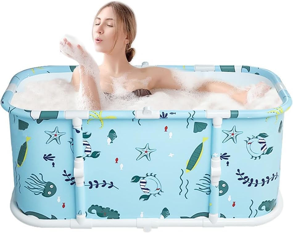 KRLZ Adult Folding Bathtub Portable Soaking Bath Tub Collapsible Family SPA Bath Barrel Maintaining Hot & Cold Temperature with Drainage Hole & Thicken Layer for Home Hot Water Bath