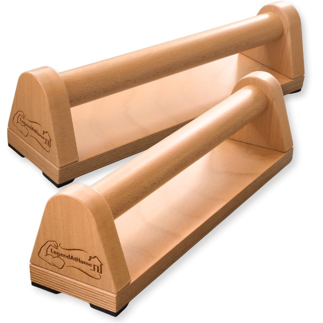 Set di 2 maniglie per flessioni – Paralletti stabili in legno di faggio per push-up, calistenica e dips – antiscivolo, portatile, medio