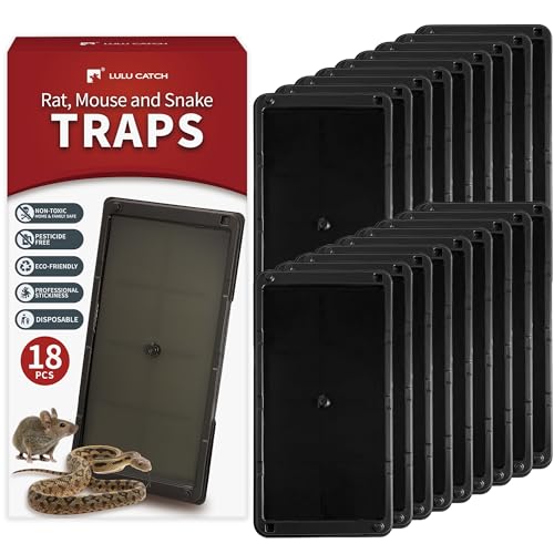 Image of LULUCATCH Mouse Glue Traps 18 Pack, Larger & Heavier Plastic Sticky Glue Traps with Extra-Strong Adhesive for Mice, Rats, Sticky Mouse Trap for Indoor Use, Easy to Set