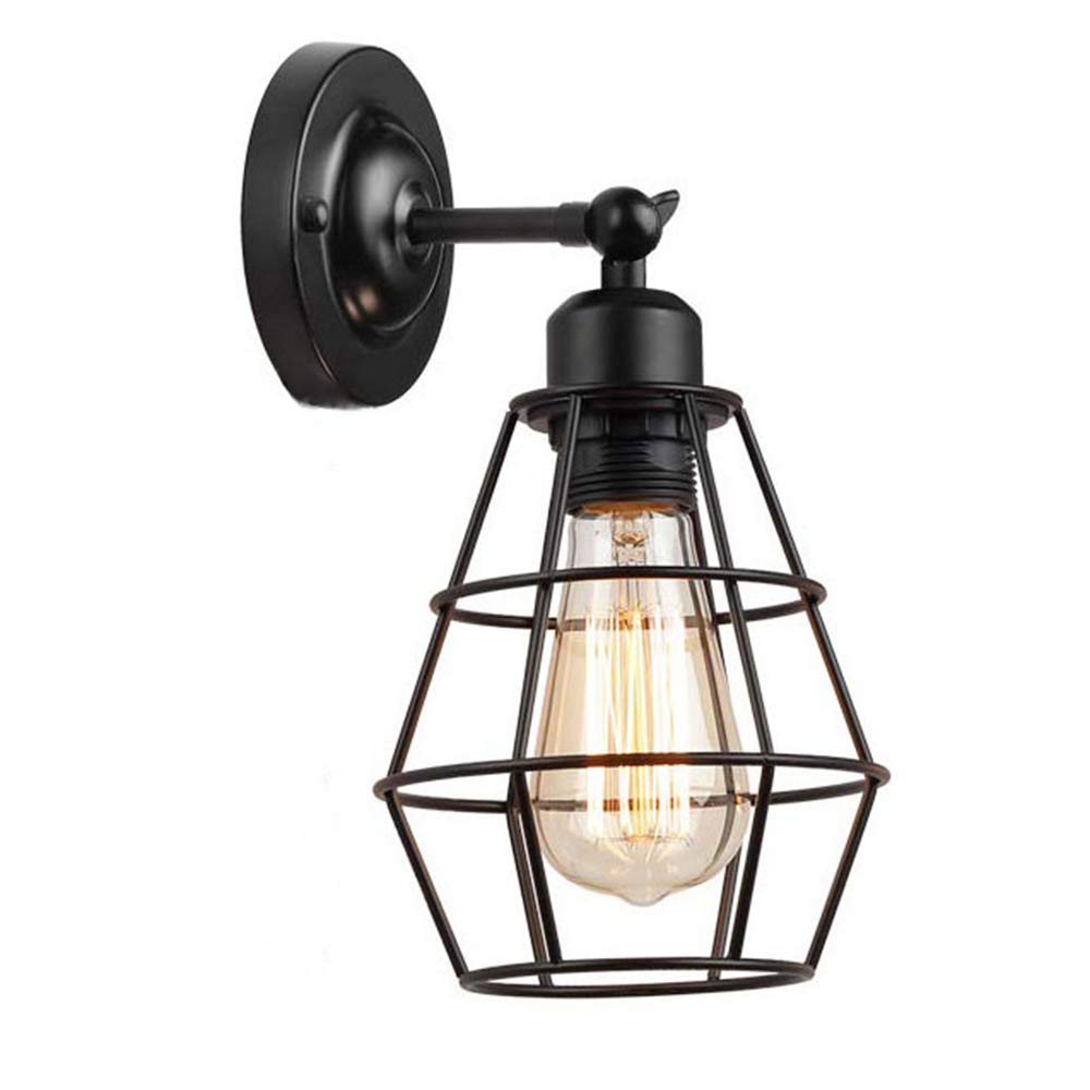 Mengjay Black Vintage Wall Light, Industrial Lighting Adjustable Socket Rustic Sconces Wire Metal Cage Wall Lamp Indoor Home Retro Lights Fixture (Single Lamp-Base) (Modern )