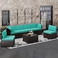 LHBcraft 7 Piece Patio Furniture Set, Outdoor Furniture Patio Sectional Sofa, All Weather PE Rattan Outdoor Sectional with Cushion and Coffee Table