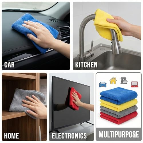 Image of Microfiber Cloth 4pcs 40x40cms 250 GSM Multi-Color | Thick Lint & Streak-Free Multipurpose Cloths Automotive Microfibre Towels for Car Bike Cleaning Polishing Washing & Detailing
