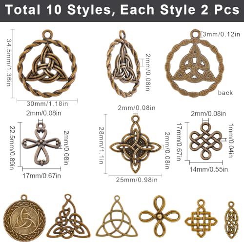 SUNNYCLUE 1 Box 20Pcs 10 Styles Celtic Knot Charm Antique Bronze Alloy Trinity Knot Charm for Jewelry Making DIY Necklace Bracelet Earring - Image 2