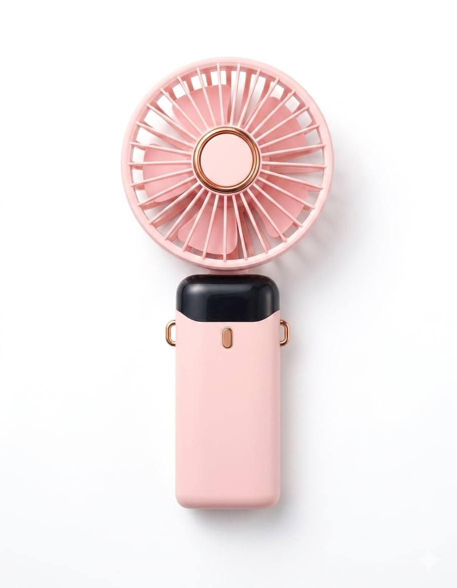 Handy rechargeable cooling fan with digital display. Powerfull 5 speed regulator very smart personal fan. (Cherryblossom pink)-image-46