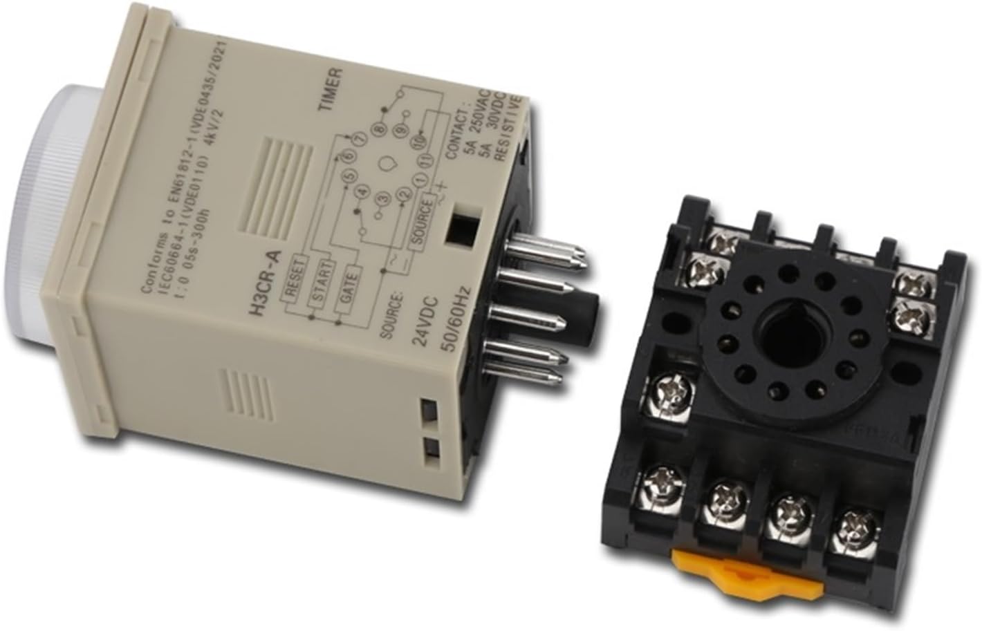 AC100-240V H3CR-A time Relay 1.2s to 300h 50/60Hz 11PIN Power on and Off Cycle delay 24V 12V with Socket Base PF113A(100-240VAC)