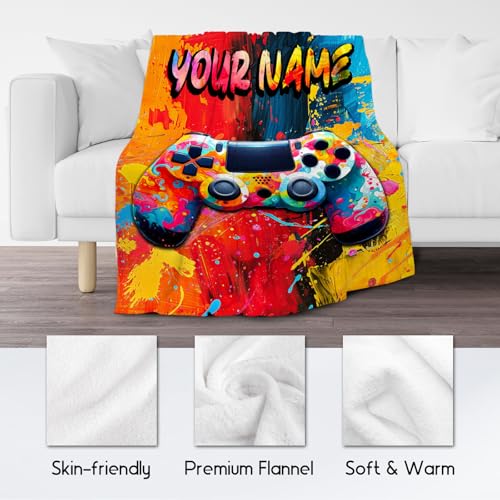 Gamer Blanket for Boys Men - Personalized Blankets Gifts - Cool Soft Cozy Gaming Throw for Bed - 4 Sizes