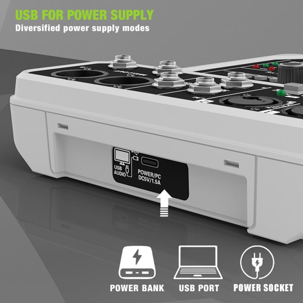 Console Mixer Audio Professionale A 4 Canali con Microfono Wireless Bluetooth USB per DJ, Karaoke, PC e Chitarra