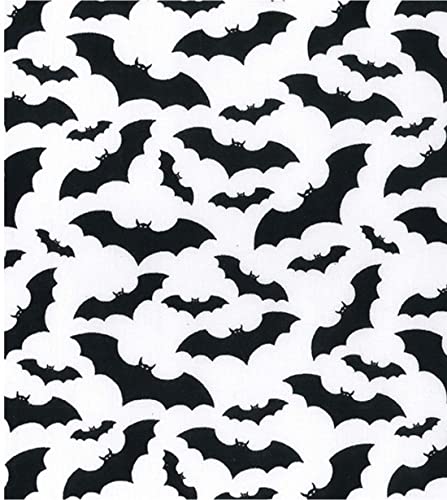 Tissu en polycoton imprimé chauves-souris noires sur blanc 10 m pour grands décors faciles à coudre