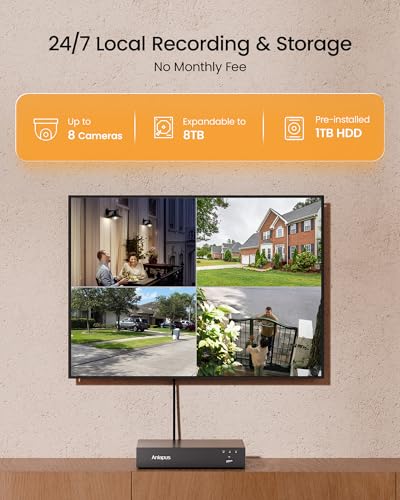 Image of Anlapus 4K Security Camera System with AI Human /Vehicle Detection, 4Pcs 8MP Wired Indoor Outdoor CCTV Cameras, Night Vision, 8CH Home Surveillance DVR with 1TB HDD for 24 /7 Video & Audio Recording