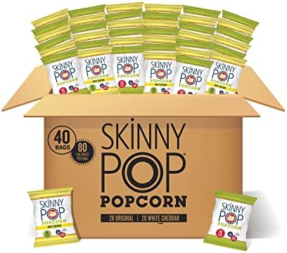 SkinnyPop Popcorn, Gluten Free, Non-GMO, Healthy Snacks, Skinny Pop Variety Pack (Original & Dairy Free White Cheddar Popcorn), 0.5oz Individual Size Snack Bags (40 Count)