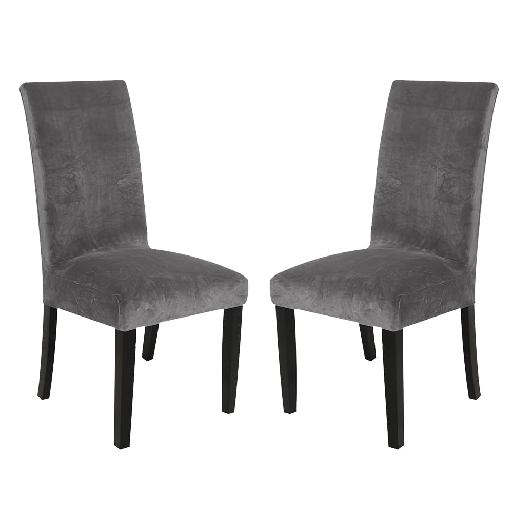 SANOCAY Set of 2 Grey Velvet Wingback Chair Cover Slipcover Strength Removable Washable Reusable Armless Protector Cover for Dining Room Banquet Home Decor (Grey, Set of 2) — image 1