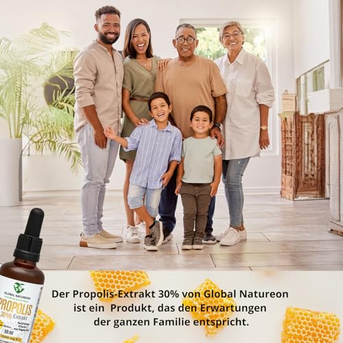 Propolis-in-Wasser-Lösung Extrakt 30% ohne Alkohol, Große Flasche 50 ml, Tinktur für Kinder & Tiere geeignet, Polyphenolen, Flavonoiden und Bioflavonoiden, 100% natürlich, alkoholfrei