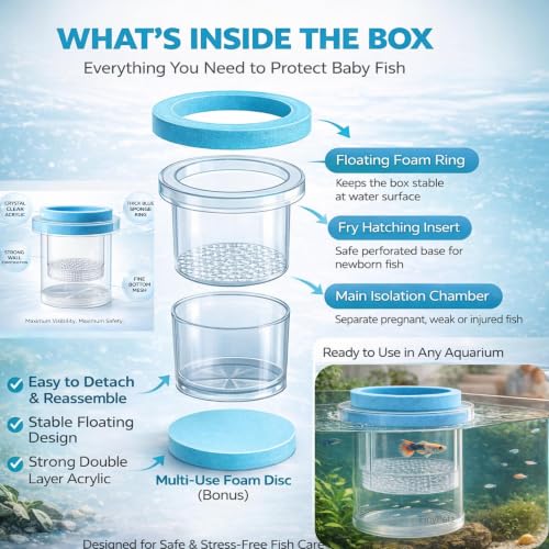 Image of Round Aquarium Fish Breeder & Isolation Box 11.5CM | Floating Acrylic Breeding Hatchery with Dual Chamber Fry Safety | Baby Fish Separator for Guppy, Betta, Molly Tanks