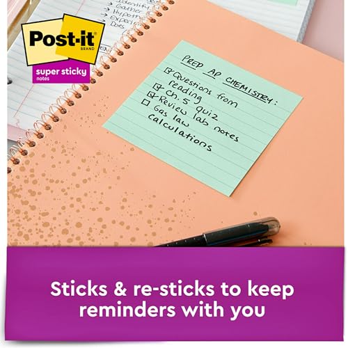 Image of Post-it Recycled Super Sticky Notes, 4 x 4-Inches, Tropic Breeze Collection, Lined, 6-Pads /Pack