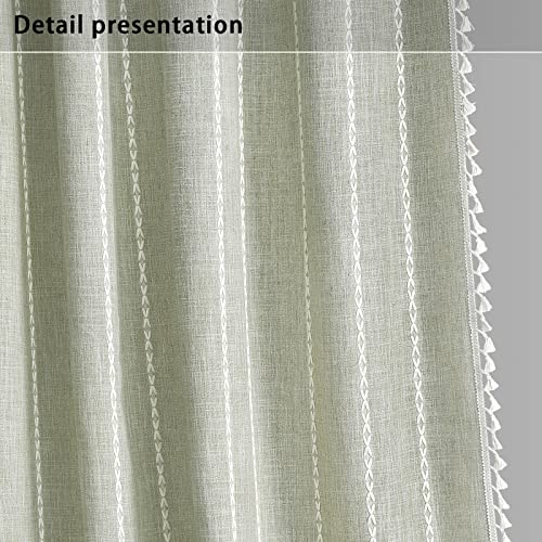 Awellife Sage Green Modern Farmhouse Shower Curtain With Tassels, Country Cottage Bathroom Decor Striped Minimal Boho Chic Texture Linen Bohemian Bathroom Shower Curtain Set With Hooks, 72X72 #TOP7