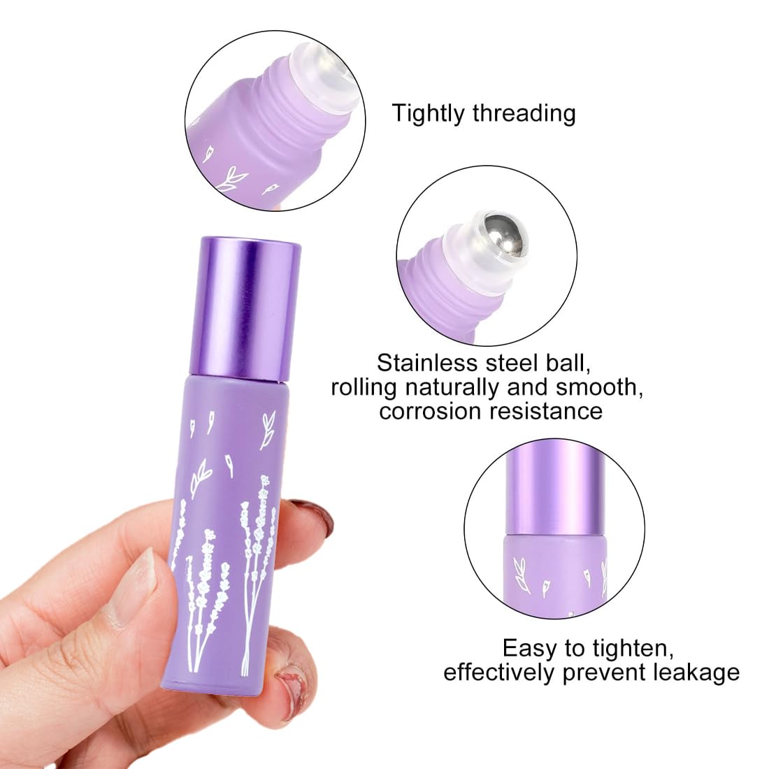 WeddHuis 5 Piezas Botellas de Vidrio Roll On Portátiles Reutilizables Prácticas para el Almacenamiento y Aplicación de Aceites Esenciales y Perfumes (10ml)