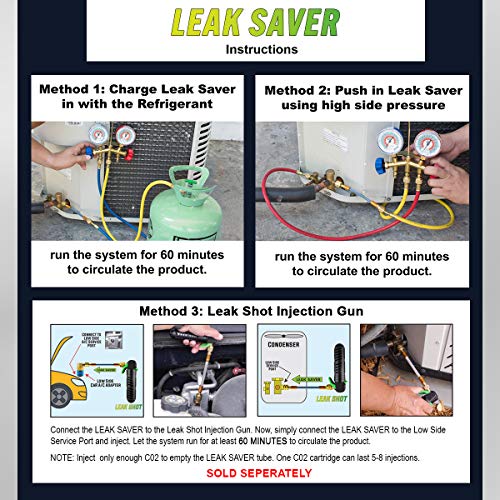 Leak Saver Direct Inject Uv - Refrigerant Leak Sealer With Added Uv Dye To Detect Large Leaks - For Ac, Refrigeration, And Automotive Systems Up To 5 Tons - Compatible With All Refrigerants - 6 Packs #TOP3