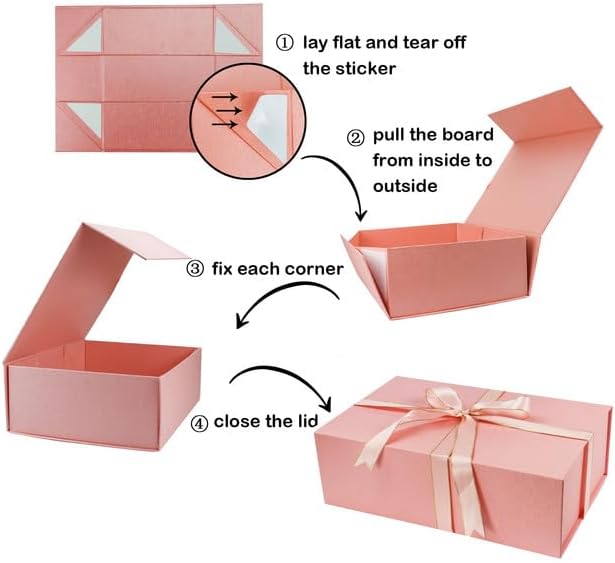 Miniatura 5 de YINUOYOUJIA Caja de regalo grande de 14 x 9 x 4.5 pulgadas, caja de regalo rosa con tapa de cierre magnético, cinta y tarjeta, caja de regalo para