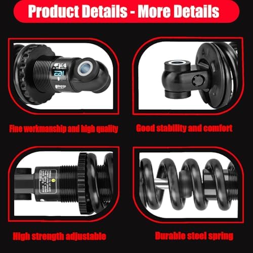 Adjustable 165mm Hydraulic Coil Spring Rear Shock Absorber for Mountain Bikes & E-Bikes, 350Lbs Capacity, Includes Bushing & Screws, Premium Performance Suspension