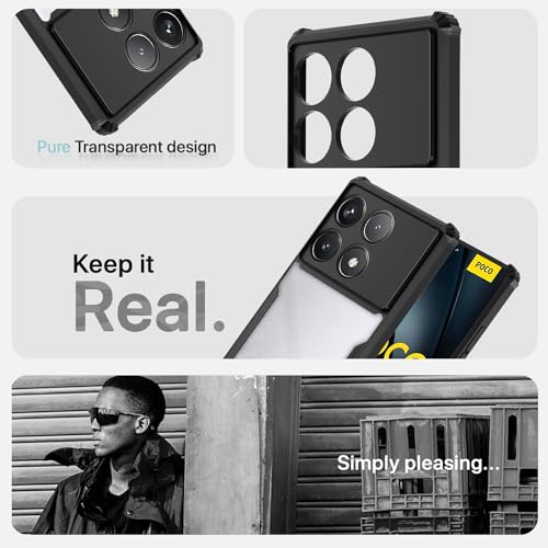 Image of Pikkme Poco F6 Pro 5G Back Cover | Crystal Clear Transparent Back | Ultra Hyrbid | Full Camera Protection | Raised Edge | Bumper Back Case (Black)