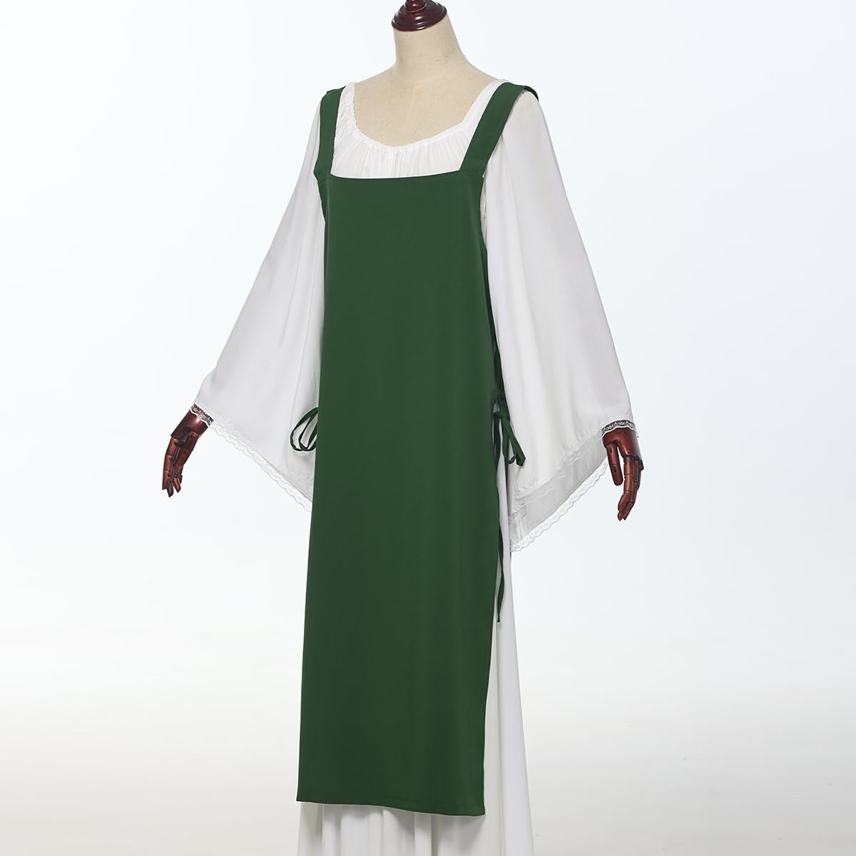 BPURB Women Medieval Viking Strappy Apron Pinafore Pirate Side Lace-Up Over Dress Peasant Costume, Green, 5XL - Image 4