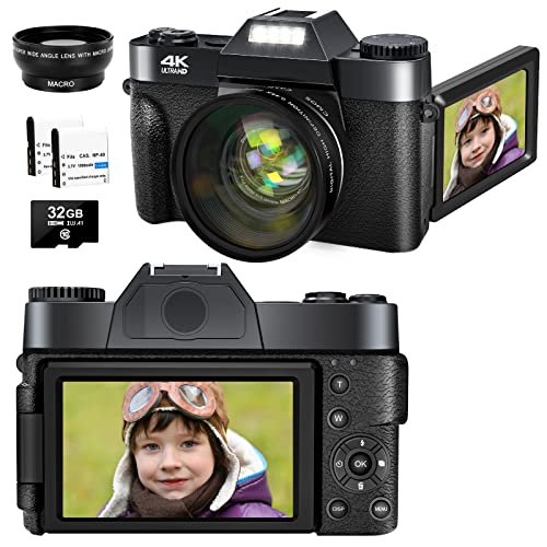 Appareil Photo Numérique, Autofocus, 4K 48MP, avec Carte SD et Objectif Grand Angle, Appareil Photo Compact avec Zoom Numérique 16X Écran Flip en Charge Selfie, Portables pour Débutants Photographie